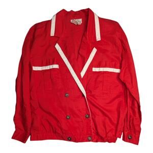 Vtg 1980s Cali Red Ivory Double Breasted Cotton Blend Nautical Blazer Jacket 14W